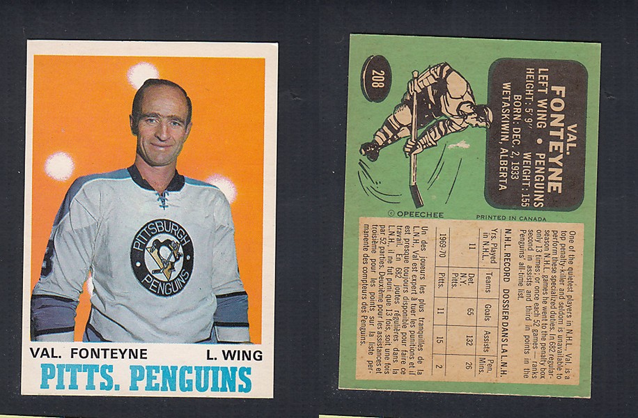 1970-71 O-PEE-CHEE HOCKEY CARD #208 V. FONTEYNE photo 1970-71 O-PEE-CHEE HOCKEY CARD #208 V. FONTEYNE photo