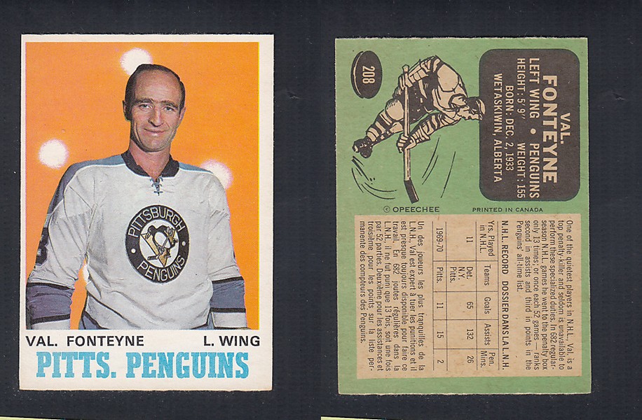 1970-71 O-PEE-CHEE HOCKEY CARD #208 V. FONTEYNE photo 1970-71 O-PEE-CHEE HOCKEY CARD #208 V. FONTEYNE photo