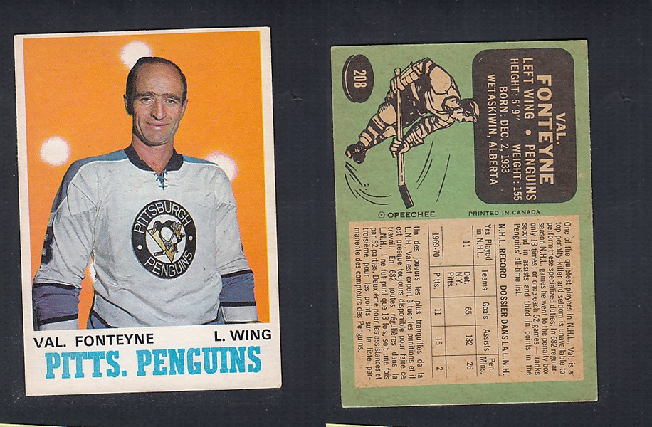 1970-71 O-PEE-CHEE HOCKEY CARD #208 V. FONTEYNE photo 1970-71 O-PEE-CHEE HOCKEY CARD #208 V. FONTEYNE photo