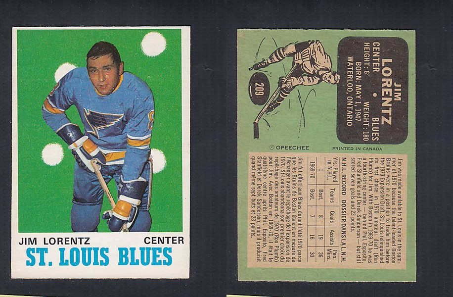1970-71 O-PEE-CHEE HOCKEY CARD #209 J. LORENTZ photo 1970-71 O-PEE-CHEE HOCKEY CARD #209 J. LORENTZ photo