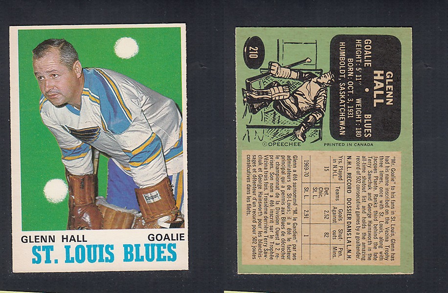 1970-71 O-PEE-CHEE HOCKEY CARD #210 G. HALL photo 1970-71 O-PEE-CHEE HOCKEY CARD #210 G. HALL photo