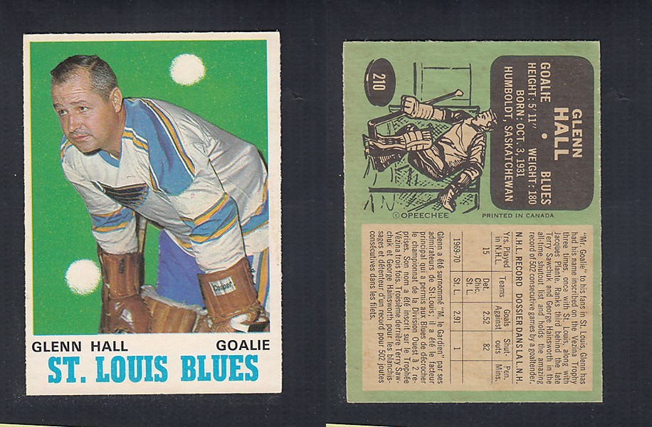 1970-71 O-PEE-CHEE HOCKEY CARD #210 G. HALL photo 1970-71 O-PEE-CHEE HOCKEY CARD #210 G. HALL photo