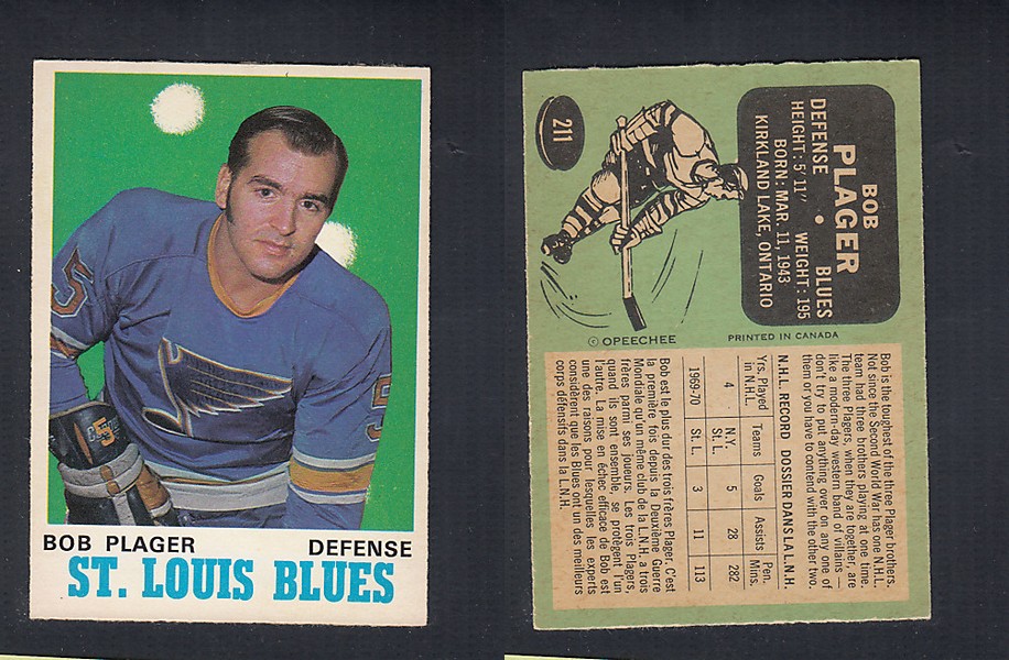 1970-71 O-PEE-CHEE HOCKEY CARD #211 B. PLAGER photo 1970-71 O-PEE-CHEE HOCKEY CARD #211 B. PLAGER photo