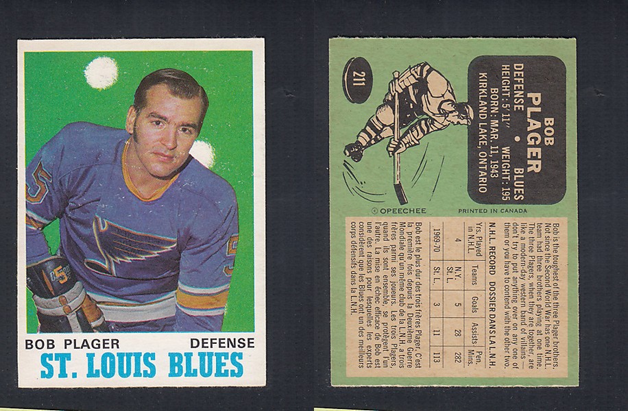 1970-71 O-PEE-CHEE HOCKEY CARD #211 B. PLAGER photo 1970-71 O-PEE-CHEE HOCKEY CARD #211 B. PLAGER photo