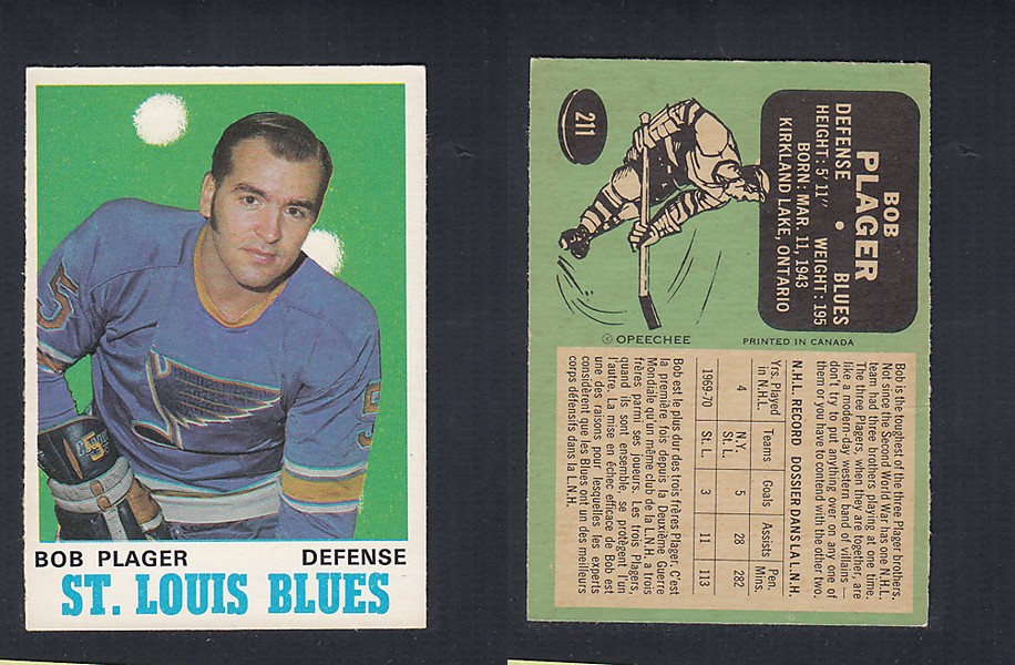 1970-71 O-PEE-CHEE HOCKEY CARD #211 B. PLAGER photo 1970-71 O-PEE-CHEE HOCKEY CARD #211 B. PLAGER photo