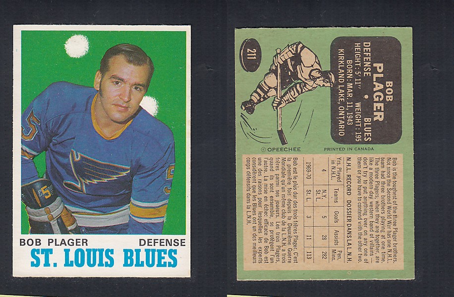 1970-71 O-PEE-CHEE HOCKEY CARD #211 B. PLAGER photo 1970-71 O-PEE-CHEE HOCKEY CARD #211 B. PLAGER photo