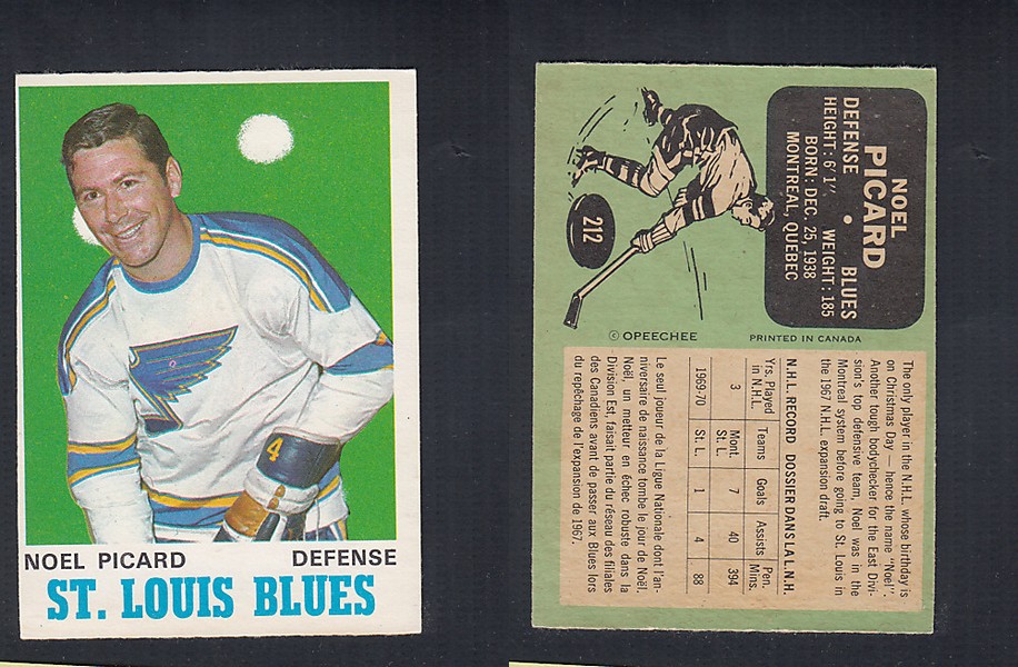 1970-71 O-PEE-CHEE HOCKEY CARD #212 N. PICARD photo 1970-71 O-PEE-CHEE HOCKEY CARD #212 N. PICARD photo