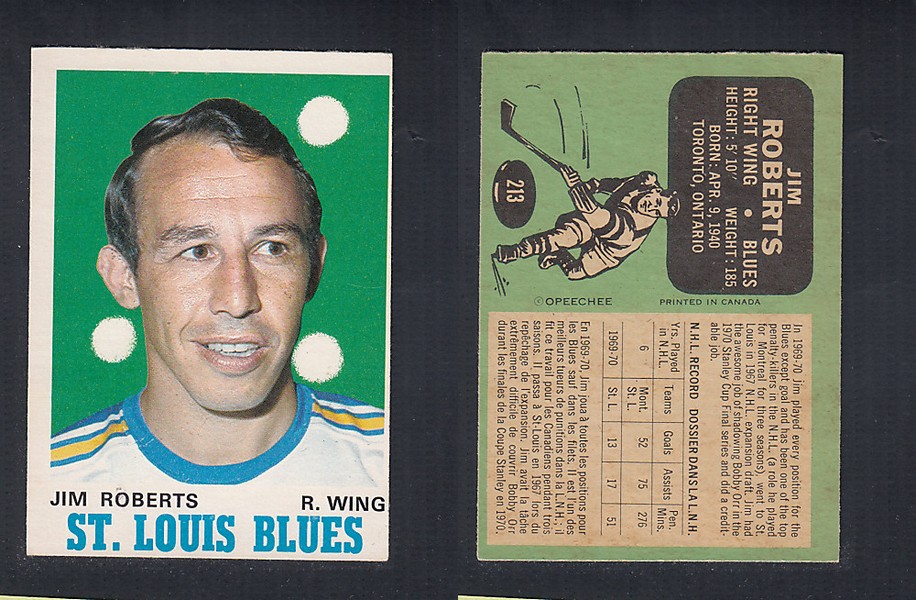 1970-71 O-PEE-CHEE HOCKEY CARD #213 J. ROBERTS photo 1970-71 O-PEE-CHEE HOCKEY CARD #213 J. ROBERTS photo