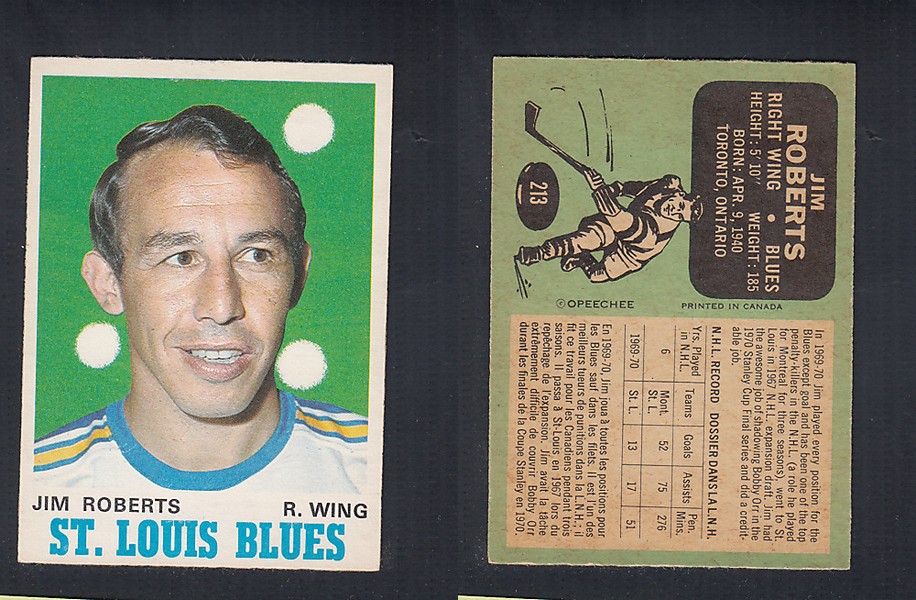 1970-71 O-PEE-CHEE HOCKEY CARD #213 J. ROBERTS photo 1970-71 O-PEE-CHEE HOCKEY CARD #213 J. ROBERTS photo