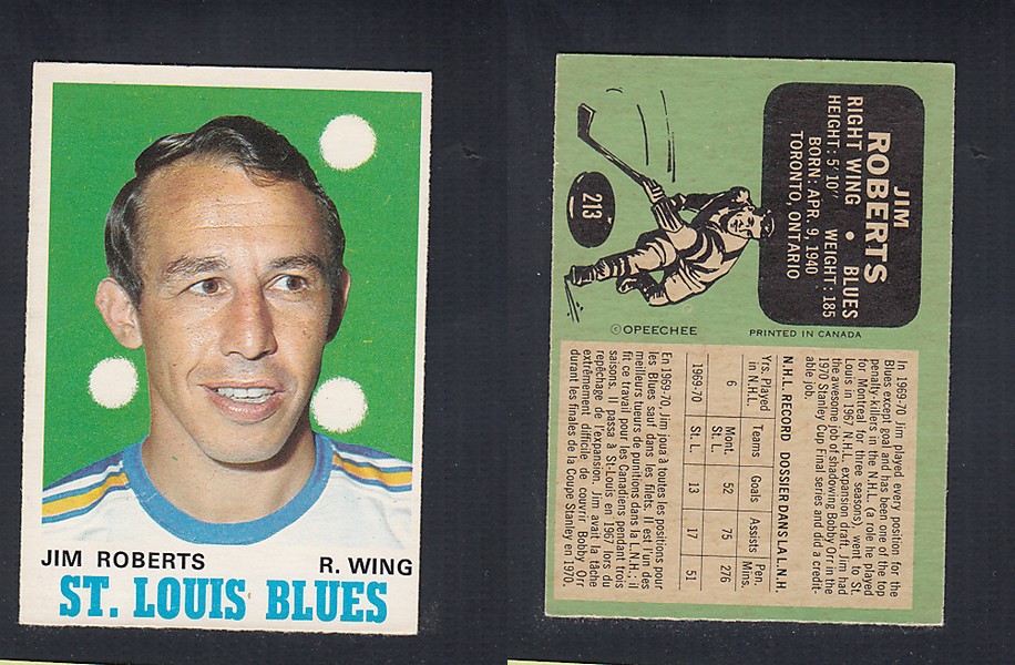 1970-71 O-PEE-CHEE HOCKEY CARD #213 J. ROBERTS photo 1970-71 O-PEE-CHEE HOCKEY CARD #213 J. ROBERTS photo