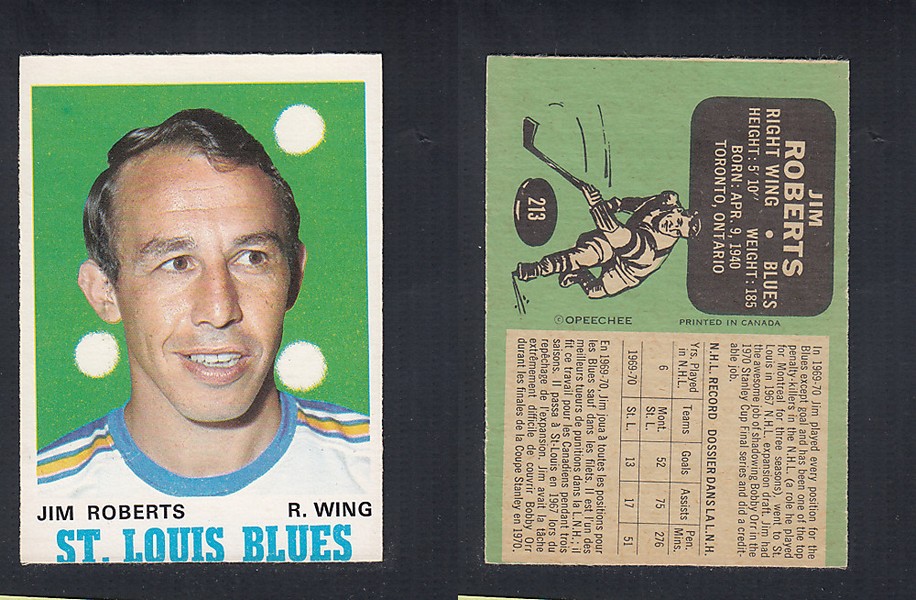 1970-71 O-PEE-CHEE HOCKEY CARD #213 J. ROBERTS photo 1970-71 O-PEE-CHEE HOCKEY CARD #213 J. ROBERTS photo