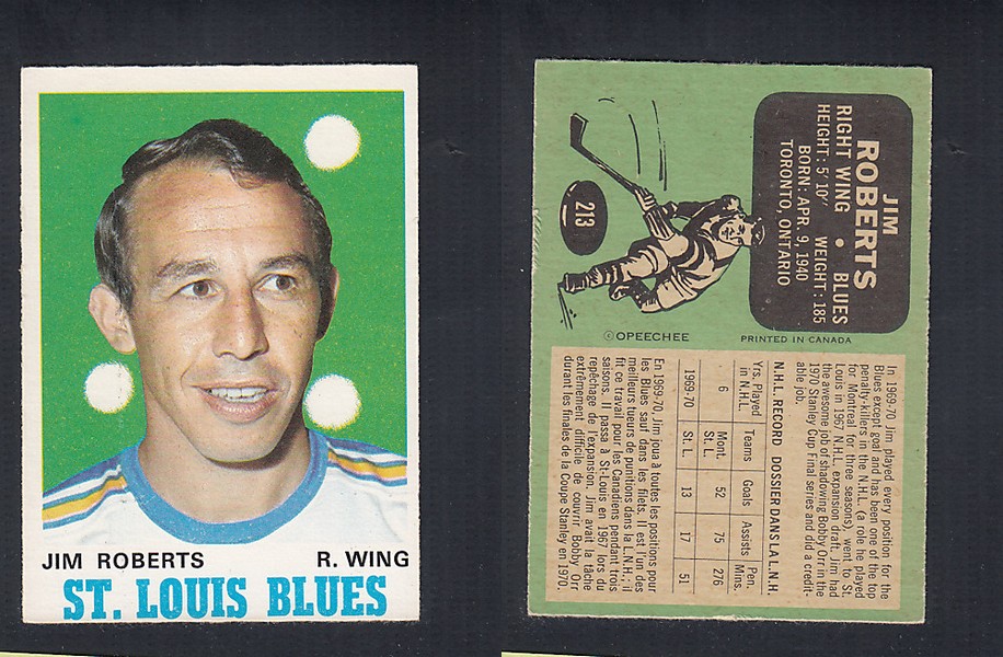 1970-71 O-PEE-CHEE HOCKEY CARD #213 J. ROBERTS photo 1970-71 O-PEE-CHEE HOCKEY CARD #213 J. ROBERTS photo