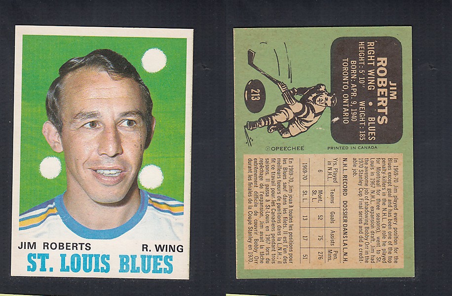 1970-71 O-PEE-CHEE HOCKEY CARD #213 J. ROBERTS photo 1970-71 O-PEE-CHEE HOCKEY CARD #213 J. ROBERTS photo