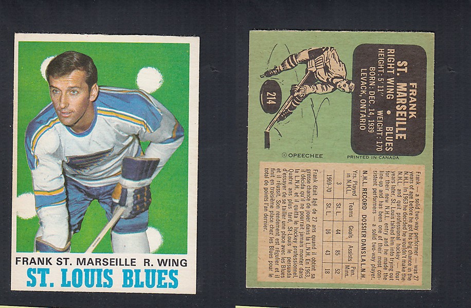 1970-71 O-PEE-CHEE HOCKEY CARD #214 F. ST. MARSILLE photo 1970-71 O-PEE-CHEE HOCKEY CARD #214 F. ST. MARSILLE photo