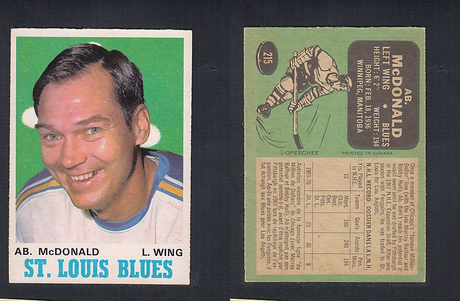 1970-71 O-PEE-CHEE HOCKEY CARD #215 AB. McDONALD photo 1970-71 O-PEE-CHEE HOCKEY CARD #215 AB. McDONALD photo