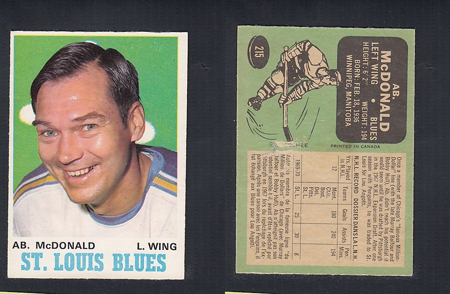 1970-71 O-PEE-CHEE HOCKEY CARD #215 AB. McDONALD photo 1970-71 O-PEE-CHEE HOCKEY CARD #215 AB. McDONALD photo
