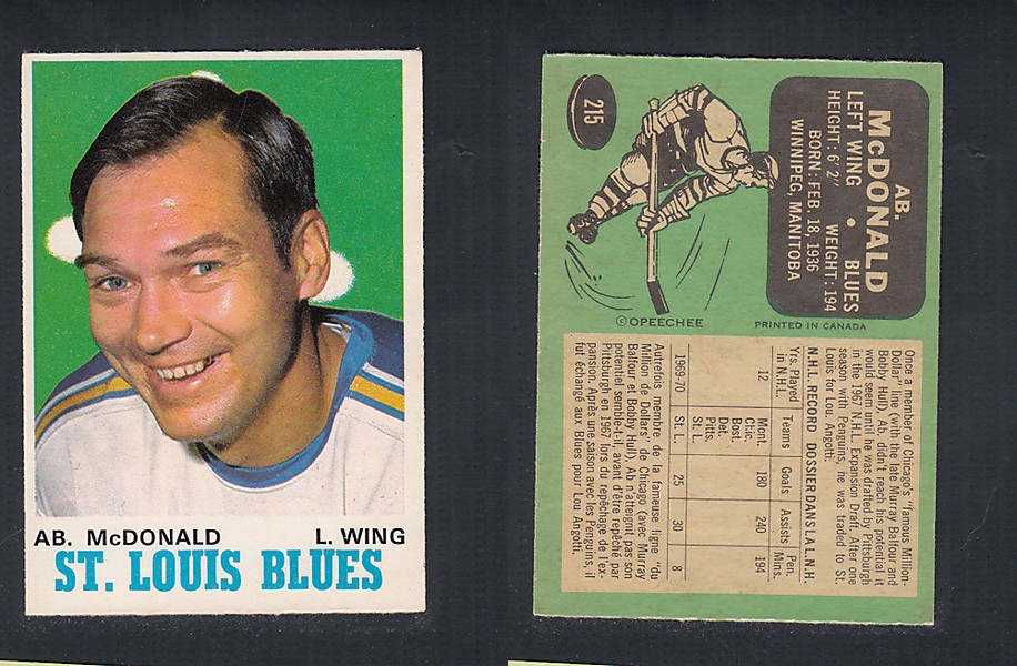 1970-71 O-PEE-CHEE HOCKEY CARD #215 AB. McDONALD photo 1970-71 O-PEE-CHEE HOCKEY CARD #215 AB. McDONALD photo