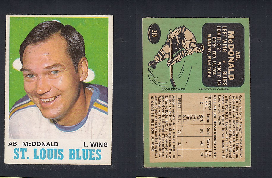 1970-71 O-PEE-CHEE HOCKEY CARD #215 AB. McDONALD photo 1970-71 O-PEE-CHEE HOCKEY CARD #215 AB. McDONALD photo