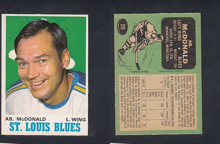 1970-71 O-PEE-CHEE HOCKEY CARD #215 AB. McDONALD photo 1970-71 O-PEE-CHEE HOCKEY CARD #215 AB. McDONALD photo