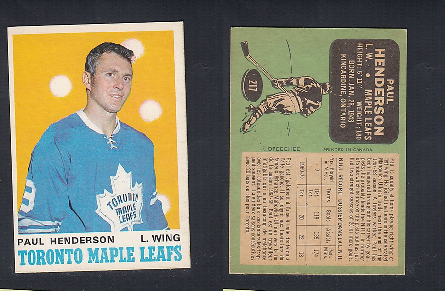1970-71 O-PEE-CHEE HOCKEY CARD #217 P. HENDERSON photo 1970-71 O-PEE-CHEE HOCKEY CARD #217 P. HENDERSON photo