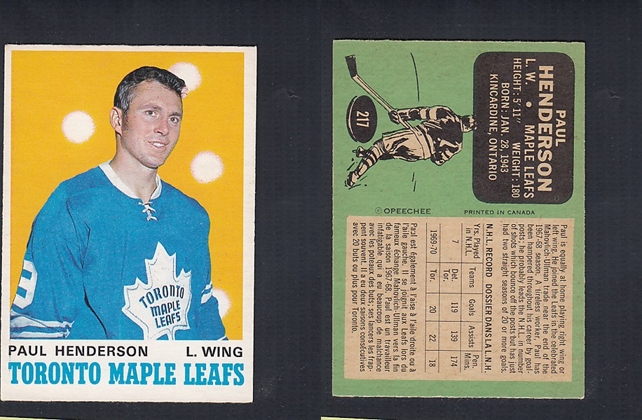 1970-71 O-PEE-CHEE HOCKEY CARD #217 P. HENDERSON photo 1970-71 O-PEE-CHEE HOCKEY CARD #217 P. HENDERSON photo