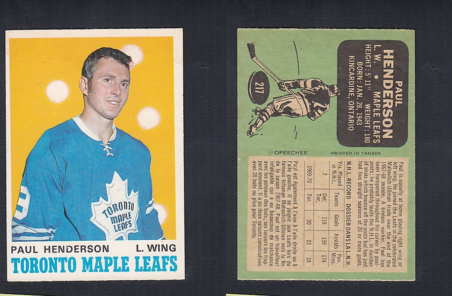 1970-71 O-PEE-CHEE HOCKEY CARD #217 P. HENDERSON photo 1970-71 O-PEE-CHEE HOCKEY CARD #217 P. HENDERSON photo