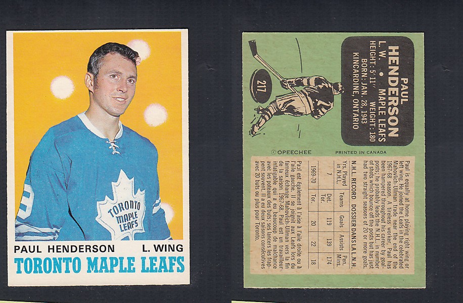 1970-71 O-PEE-CHEE HOCKEY CARD #217 P. HENDERSON photo 1970-71 O-PEE-CHEE HOCKEY CARD #217 P. HENDERSON photo