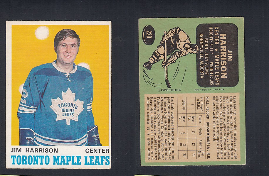 1970-71 O-PEE-CHEE HOCKEY CARD #220 J. HARRISON photo 1970-71 O-PEE-CHEE HOCKEY CARD #220 J. HARRISON photo