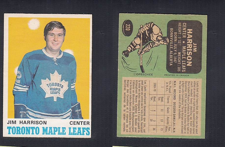 1970-71 O-PEE-CHEE HOCKEY CARD #220 J. HARRISON photo 1970-71 O-PEE-CHEE HOCKEY CARD #220 J. HARRISON photo