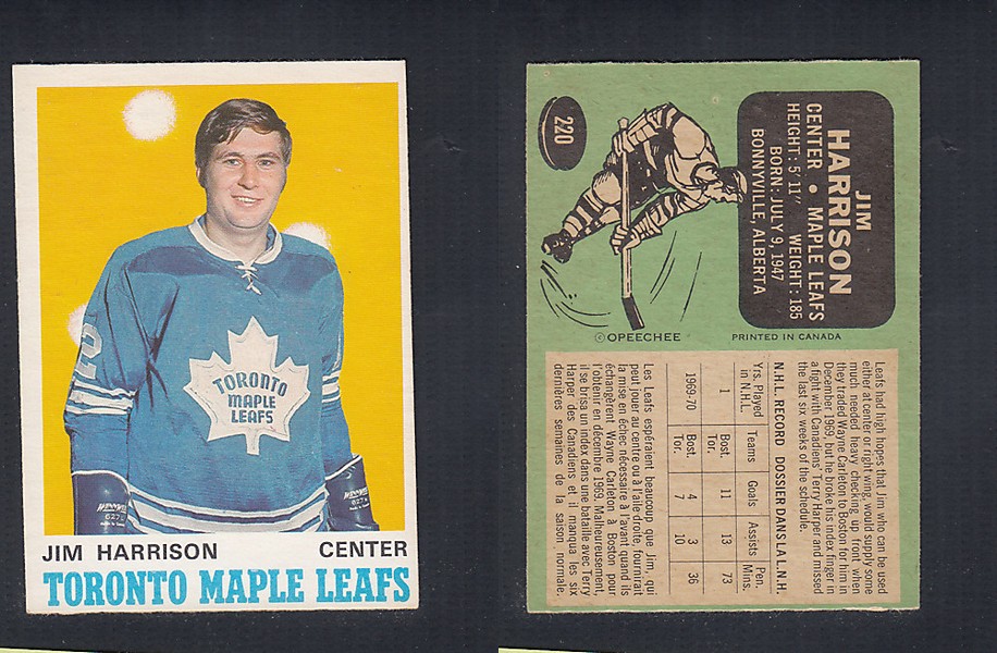 1970-71 O-PEE-CHEE HOCKEY CARD #220 J. HARRISON photo 1970-71 O-PEE-CHEE HOCKEY CARD #220 J. HARRISON photo
