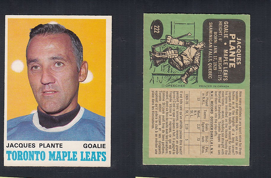 1970-71 O-PEE-CHEE HOCKEY CARD #222 J. PLANTE photo 1970-71 O-PEE-CHEE HOCKEY CARD #222 J. PLANTE photo