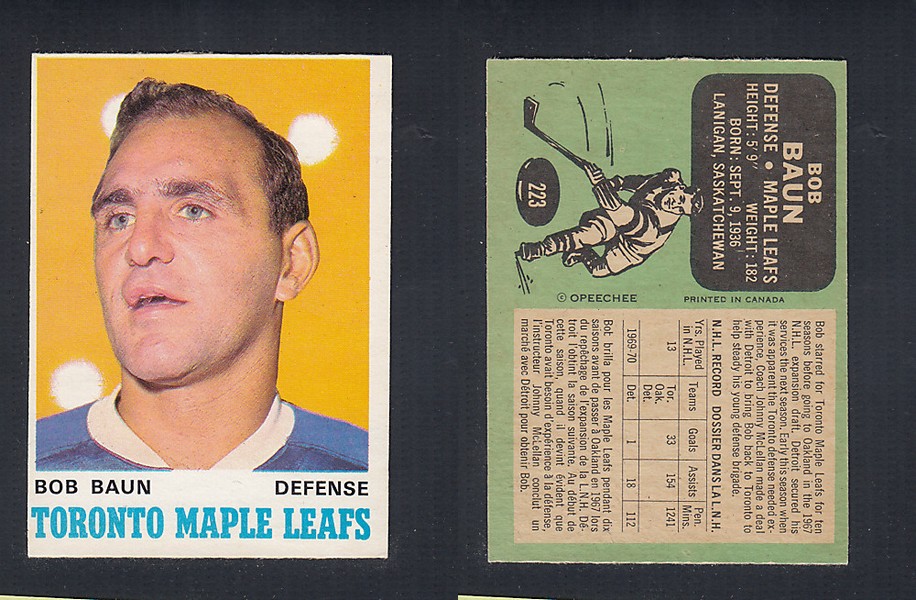1970-71 O-PEE-CHEE HOCKEY CARD #223 B. BAUN photo 1970-71 O-PEE-CHEE HOCKEY CARD #223 B. BAUN photo