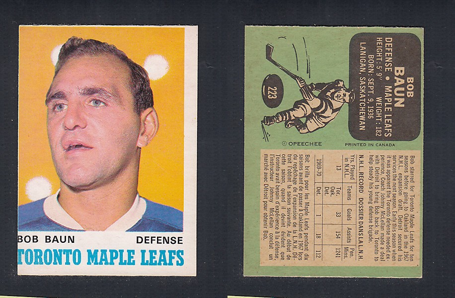 1970-71 O-PEE-CHEE HOCKEY CARD #223 B. BAUN photo 1970-71 O-PEE-CHEE HOCKEY CARD #223 B. BAUN photo