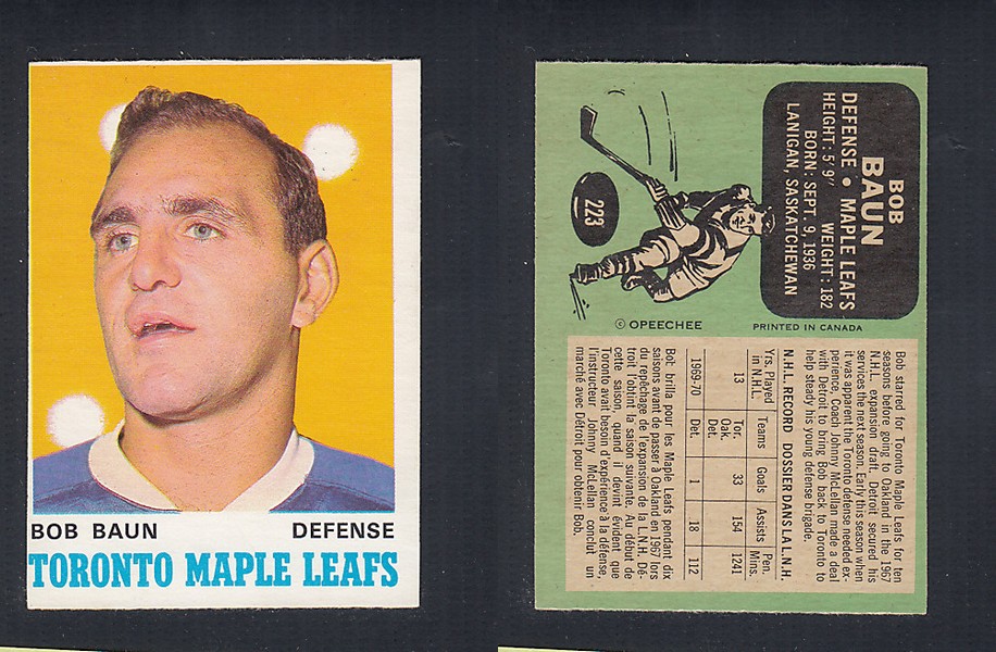 1970-71 O-PEE-CHEE HOCKEY CARD #223 B. BAUN photo 1970-71 O-PEE-CHEE HOCKEY CARD #223 B. BAUN photo
