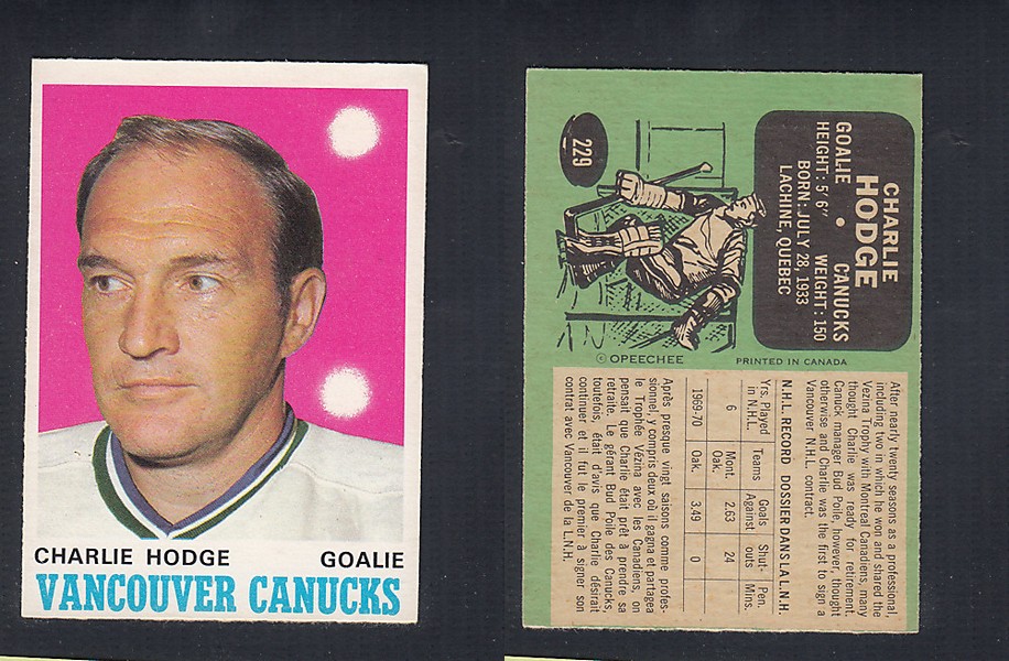 1970-71 O-PEE-CHEE HOCKEY CARD #229 C. HODGE photo 1970-71 O-PEE-CHEE HOCKEY CARD #229 C. HODGE photo
