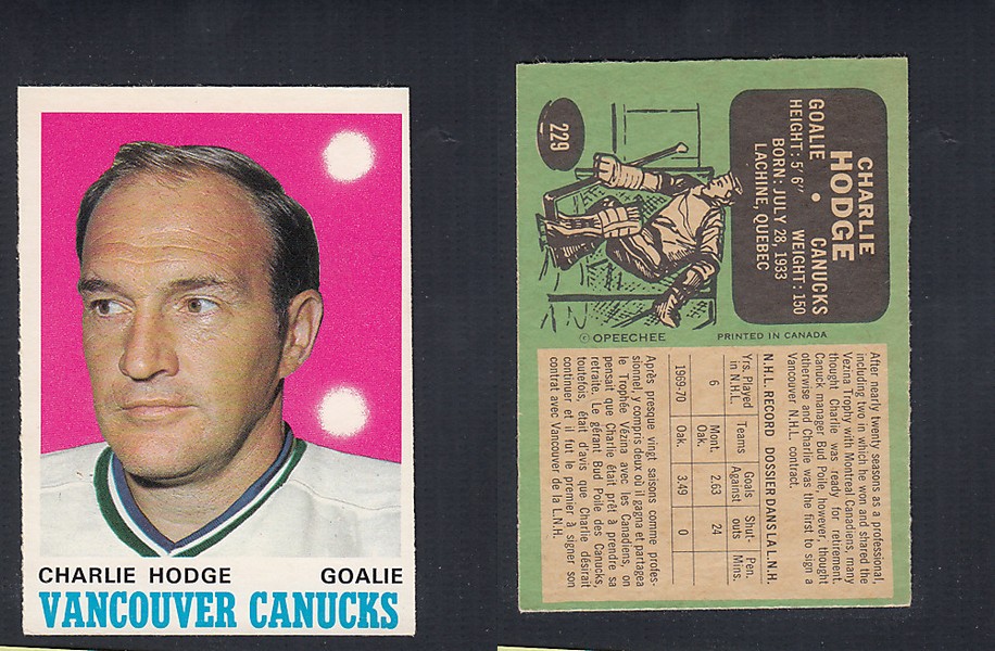 1970-71 O-PEE-CHEE HOCKEY CARD #229 C. HODGE photo 1970-71 O-PEE-CHEE HOCKEY CARD #229 C. HODGE photo