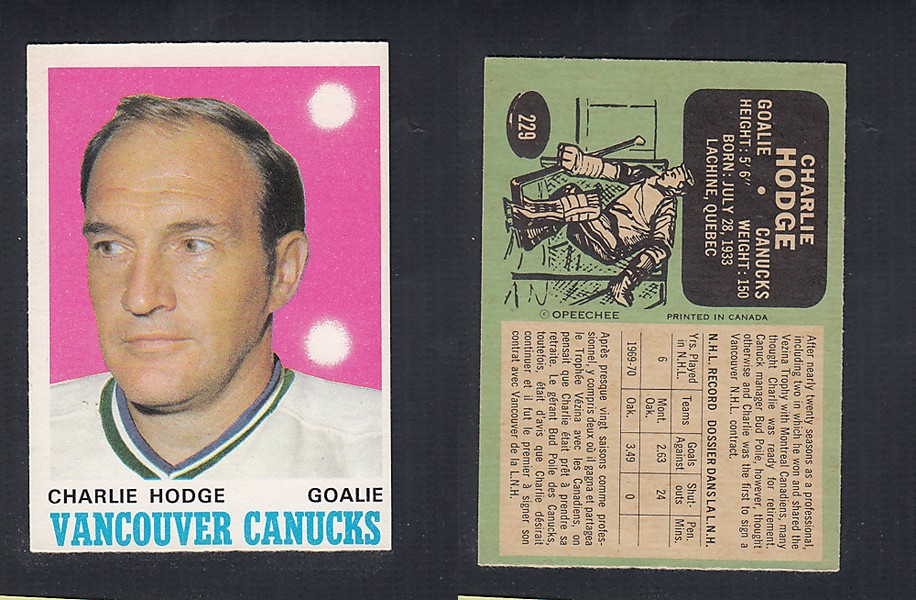 1970-71 O-PEE-CHEE HOCKEY CARD #229 C. HODGE photo 1970-71 O-PEE-CHEE HOCKEY CARD #229 C. HODGE photo