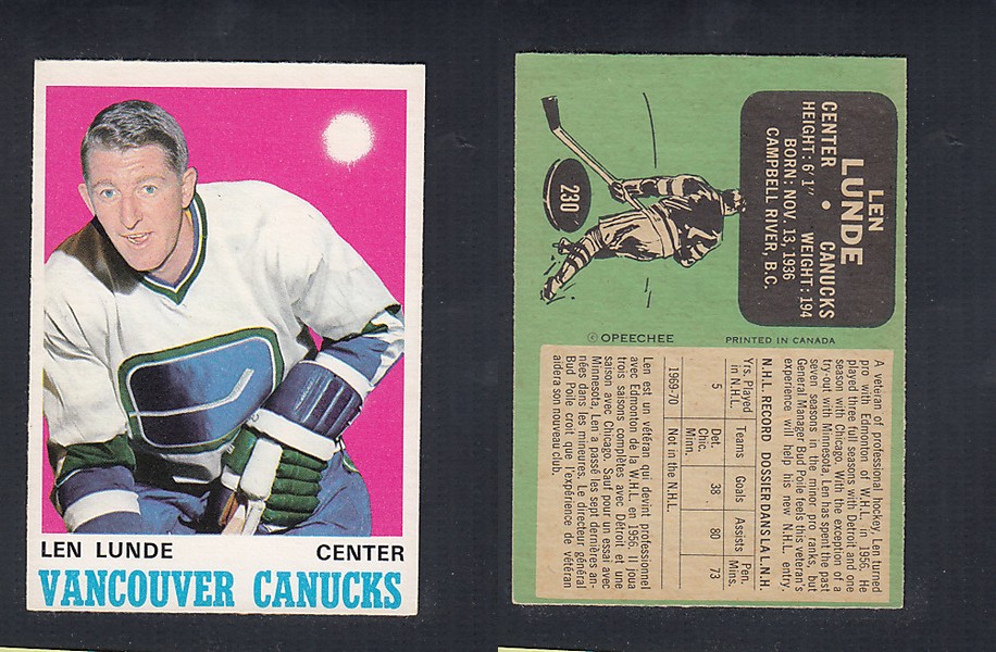 1970-71 O-PEE-CHEE HOCKEY CARD #230 L. LUNDE photo 1970-71 O-PEE-CHEE HOCKEY CARD #230 L. LUNDE photo
