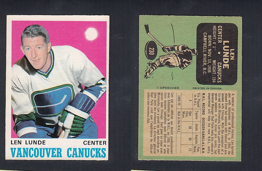 1970-71 O-PEE-CHEE HOCKEY CARD #230 L. LUNDE photo 1970-71 O-PEE-CHEE HOCKEY CARD #230 L. LUNDE photo