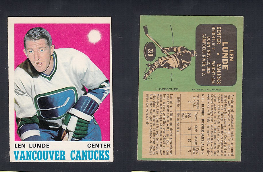 1970-71 O-PEE-CHEE HOCKEY CARD #230 L. LUNDE photo 1970-71 O-PEE-CHEE HOCKEY CARD #230 L. LUNDE photo