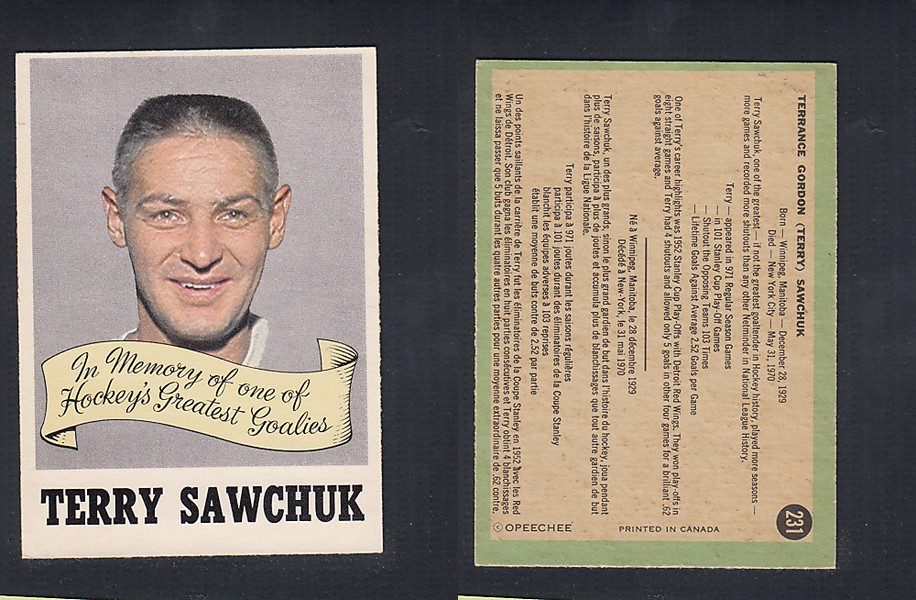 1970-71 O-PEE-CHEE HOCKEY CARD #231 T. SAWCHUK photo 1970-71 O-PEE-CHEE HOCKEY CARD #231 T. SAWCHUK photo