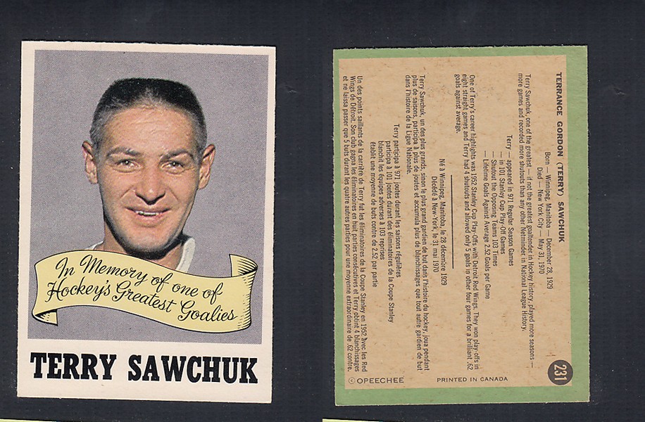 1970-71 O-PEE-CHEE HOCKEY CARD #231 T. SAWCHUK photo 1970-71 O-PEE-CHEE HOCKEY CARD #231 T. SAWCHUK photo