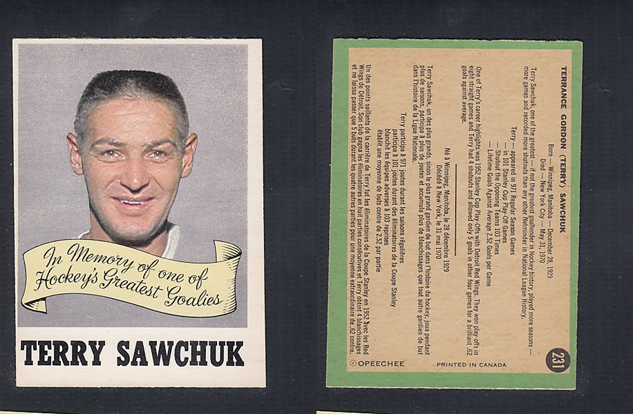 1970-71 O-PEE-CHEE HOCKEY CARD #231 T. SAWCHUK photo 1970-71 O-PEE-CHEE HOCKEY CARD #231 T. SAWCHUK photo
