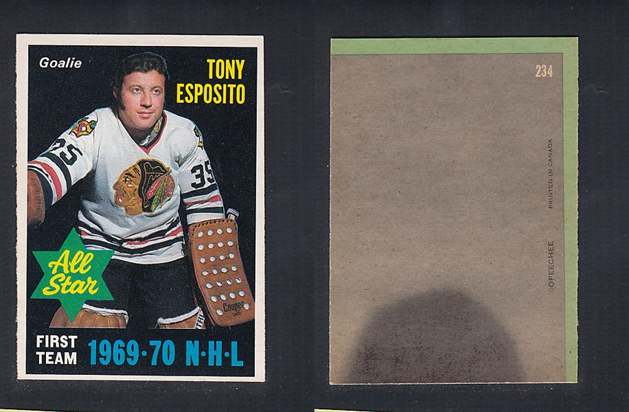 1970-71 O-PEE-CHEE HOCKEY CARD #234 ALL STAR: TONY ESPOSITO photo 1970-71 O-PEE-CHEE HOCKEY CARD #234 ALL STAR: TONY ESPOSITO photo
