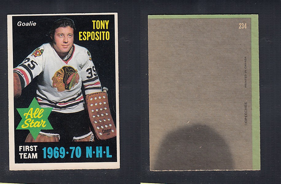 1970-71 O-PEE-CHEE HOCKEY CARD #234 ALL STAR: TONY ESPOSITO photo 1970-71 O-PEE-CHEE HOCKEY CARD #234 ALL STAR: TONY ESPOSITO photo