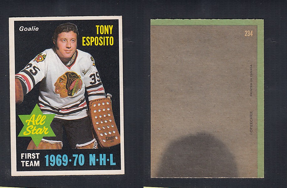 1970-71 O-PEE-CHEE HOCKEY CARD #234 ALL STAR: TONY ESPOSITO photo 1970-71 O-PEE-CHEE HOCKEY CARD #234 ALL STAR: TONY ESPOSITO photo