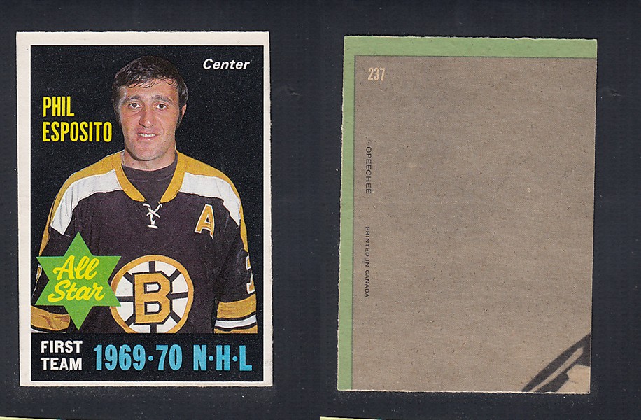 1970-71 O-PEE-CHEE HOCKEY CARD #237 ALL STAR: PHIL ESPOSITO photo 1970-71 O-PEE-CHEE HOCKEY CARD #237 ALL STAR: PHIL ESPOSITO photo