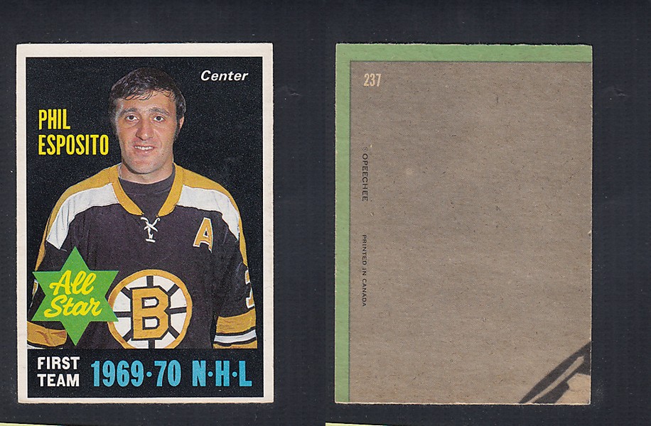 1970-71 O-PEE-CHEE HOCKEY CARD #237 ALL STAR: PHIL ESPOSITO photo 1970-71 O-PEE-CHEE HOCKEY CARD #237 ALL STAR: PHIL ESPOSITO photo