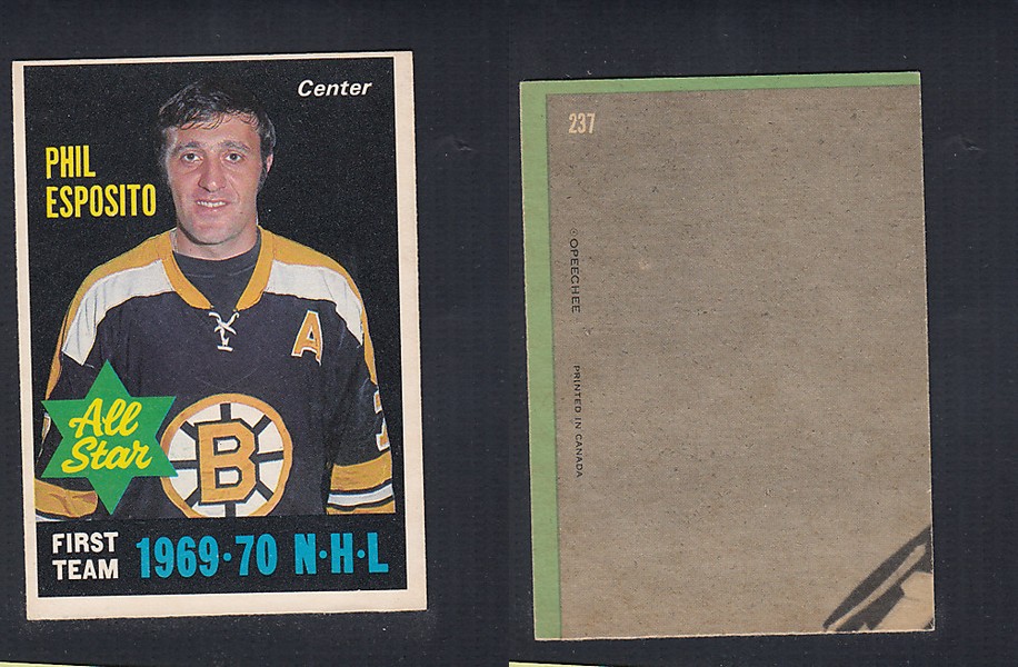 1970-71 O-PEE-CHEE HOCKEY CARD #237 ALL STAR: PHIL ESPOSITO photo 1970-71 O-PEE-CHEE HOCKEY CARD #237 ALL STAR: PHIL ESPOSITO photo