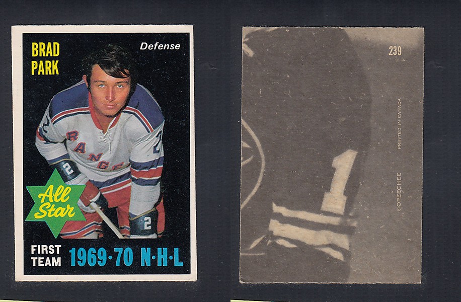 1970-71 O-PEE-CHEE HOCKEY CARD #239 ALL STAR: BRAD PARK photo 1970-71 O-PEE-CHEE HOCKEY CARD #239 ALL STAR: BRAD PARK photo